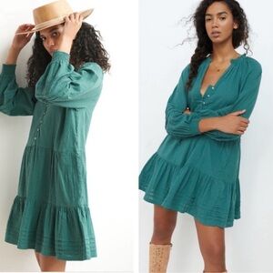 Anthropologie Carrie tiered tunic dress size M green Boho